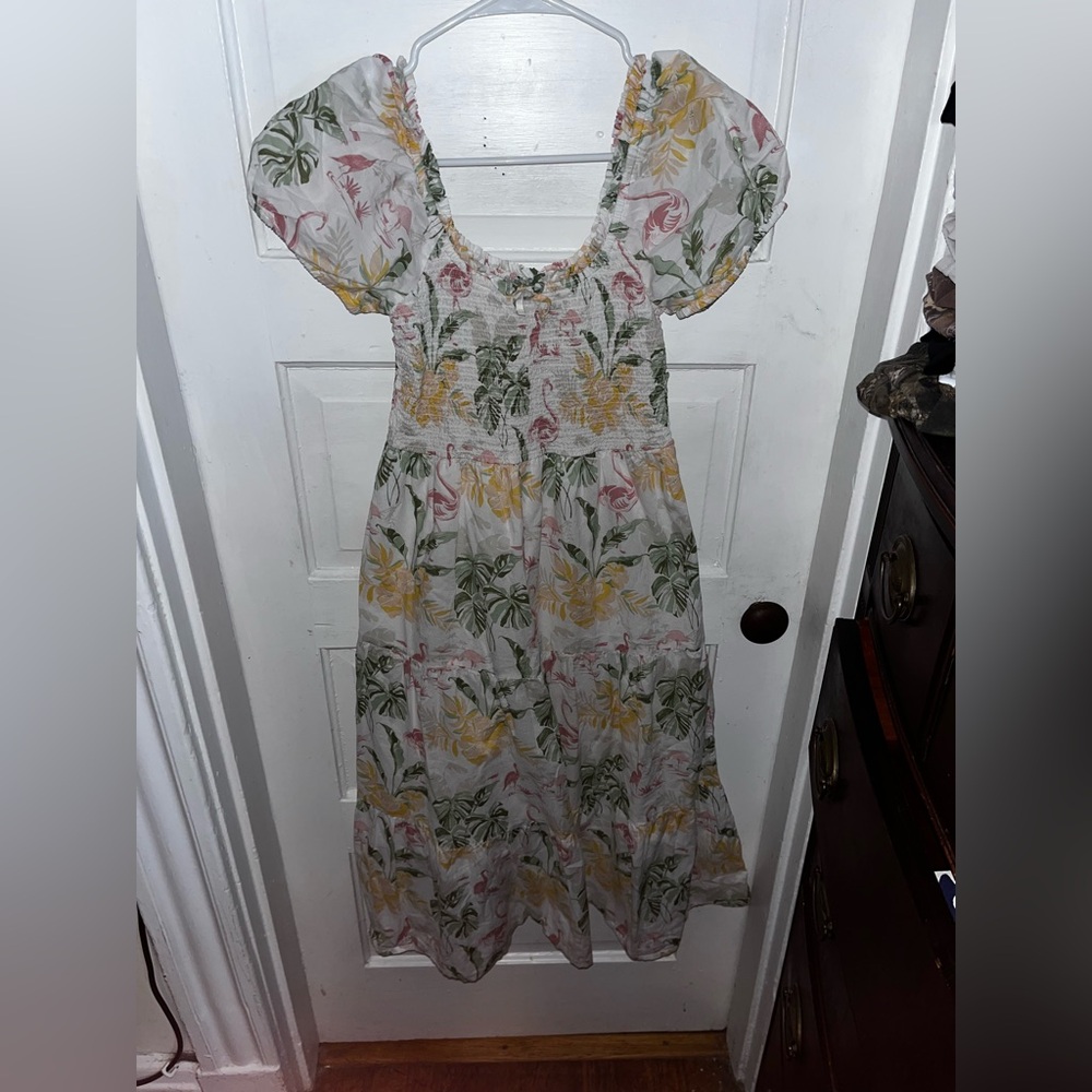 Place Ruched Top Ruffle Sleeve Sundress